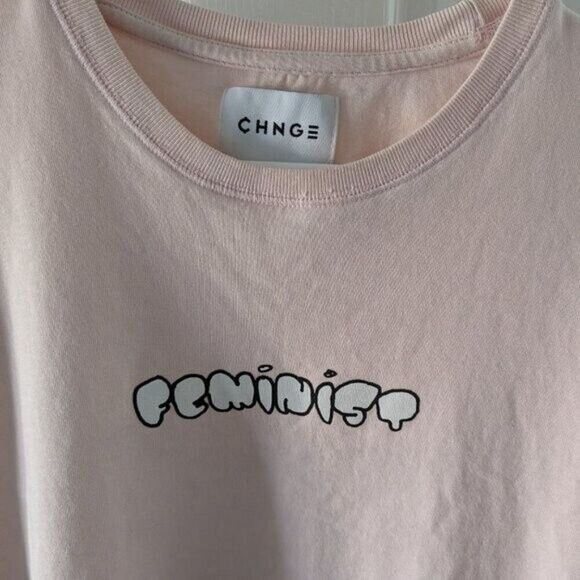 Cute CHNGE Feminist Graphic Message Long-Sleeved Tee Sz M VGUC - Picture 2 of 11